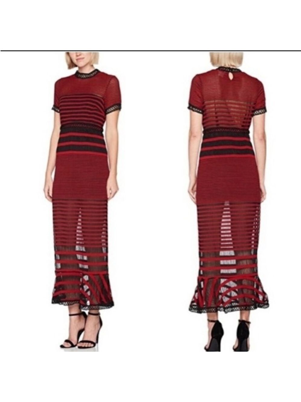 FOXIEDOX Red & Black Coral Stripe Cassius Maxi Dress Sz S